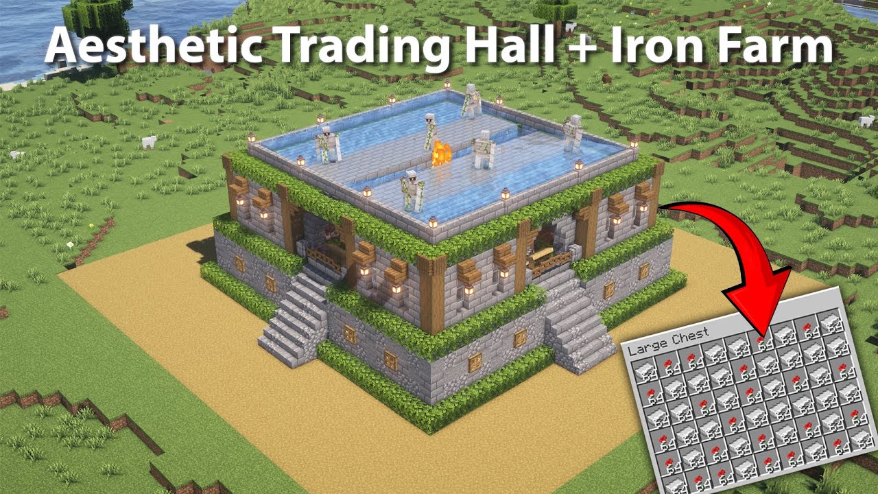 Aesthetic Trading Hall with Iron Farm | Work in Java