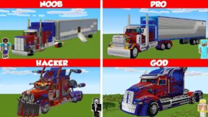 Minecraft OPTIMUS PRIME TRUCK HOUSE BUILD CHALLENGE - NOOB vs