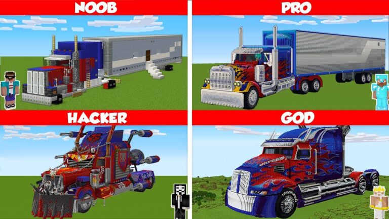 Minecraft OPTIMUS PRIME TRUCK HOUSE BUILD CHALLENGE - NOOB vs