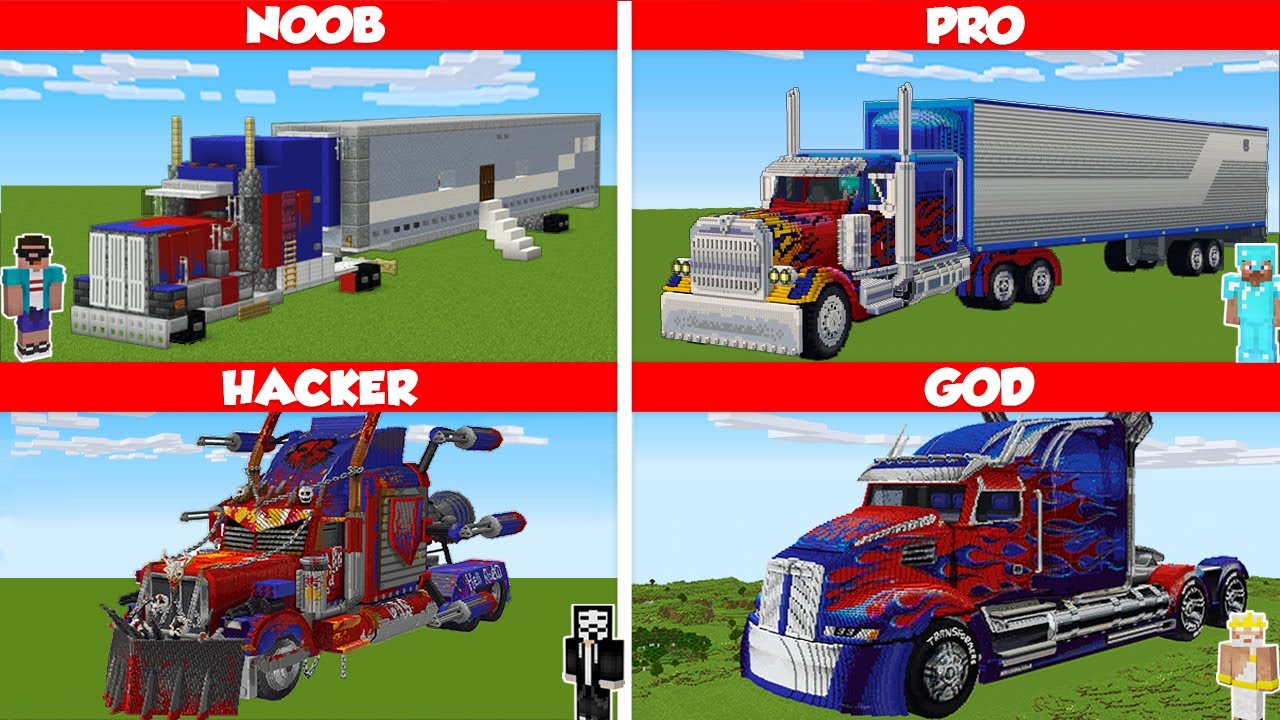 Minecraft OPTIMUS PRIME TRUCK HOUSE BUILD CHALLENGE - NOOB vs