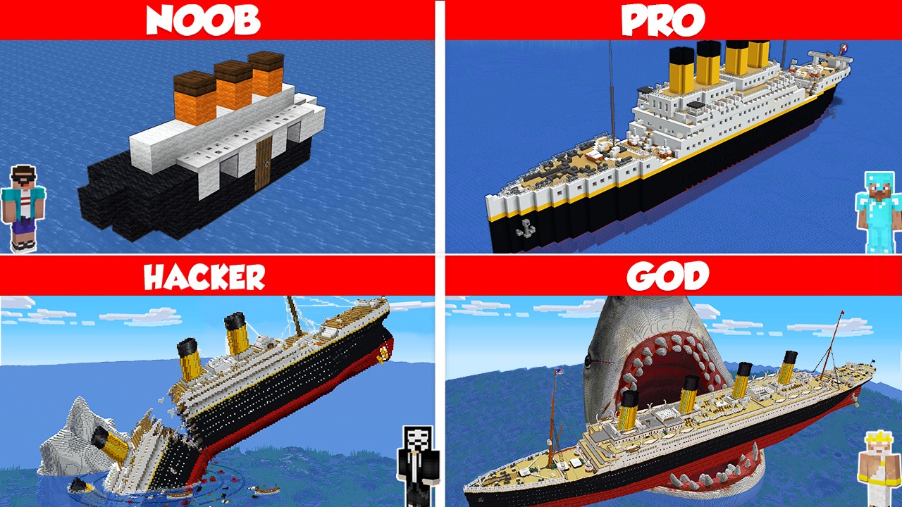 Minecraft Titanic HOUSE BUILD CHALLENGE - NOOB vs PRO vs