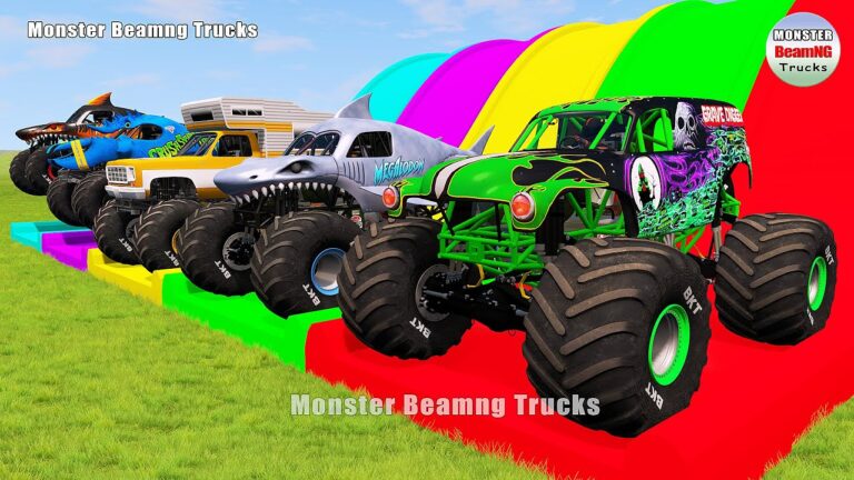 Triple Flatbed Trailer Monster Trucks Transport with Slide Color -