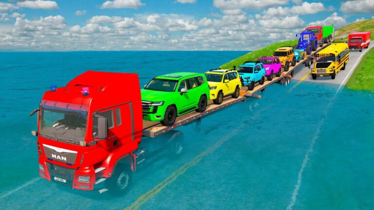 Triple Flatbed Trailer McQueen Transportation with Truck - Speedbumps vs