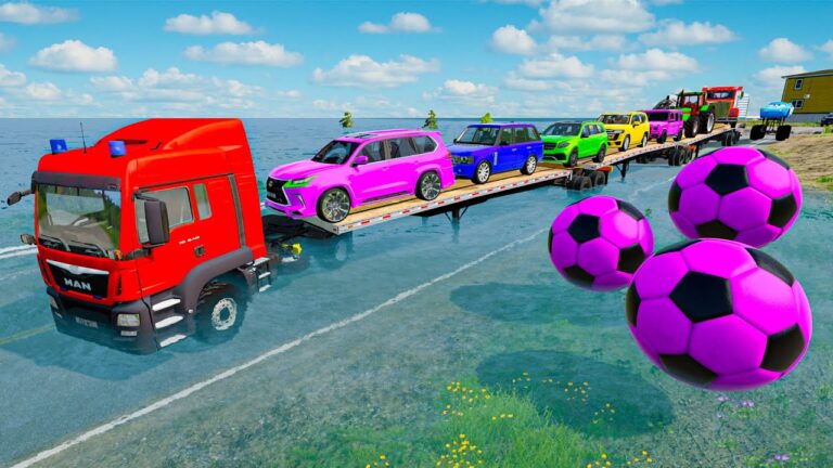 Triple Flatbed Trailer McQueen Transportation with Truck - Speedbumps vs