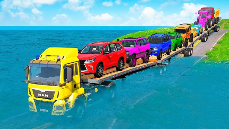 Triple Flatbed Trailer McQueen Transportation with Truck - Speedbumps vs