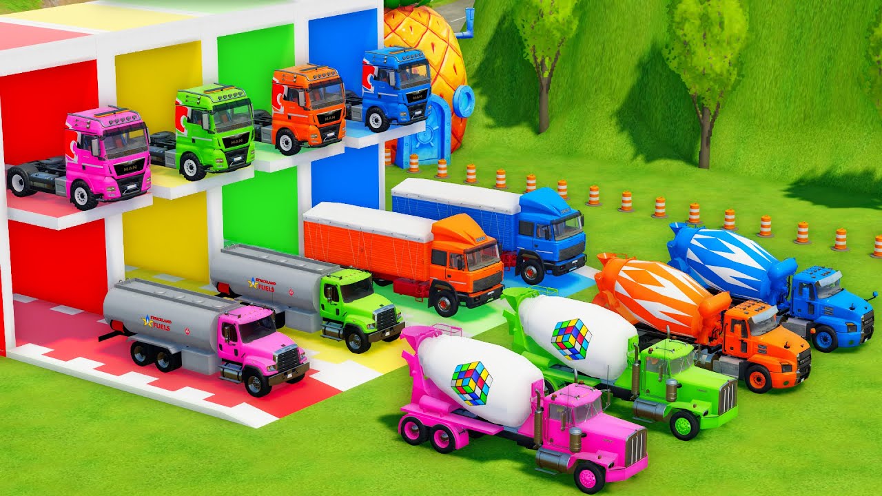 Garage with Colors - ALL MIXER TRUCK WITH DOUBLE FLATBED