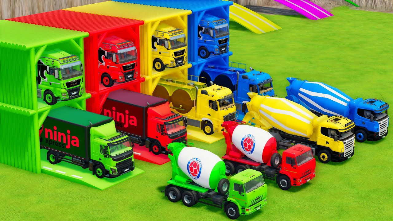 Garage with Colors - ALL MIXER TRUCK WITH DOUBLE FLATBED