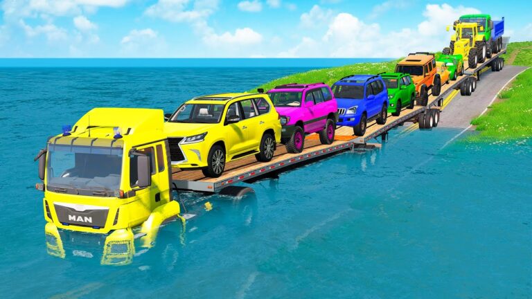 Triple Flatbed Trailer McQueen Transportation with Truck - Speedbumps vs