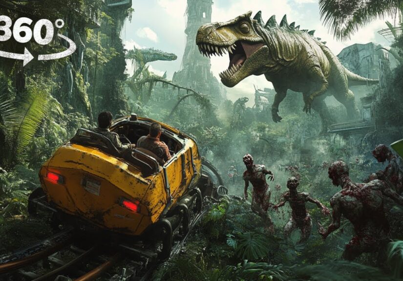 360° Travel in Time Roller Coaster with Dinosaurs, Slenderman, Zombies