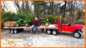 Farm delivery with kids ride on semi truck and trailer,