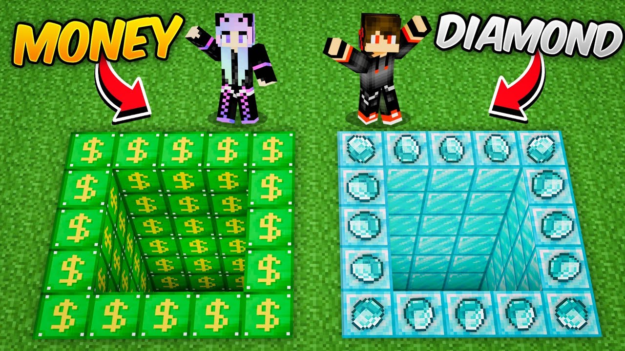 MONEY vs DIAMOND Secret Pit Challenge in Minecraft