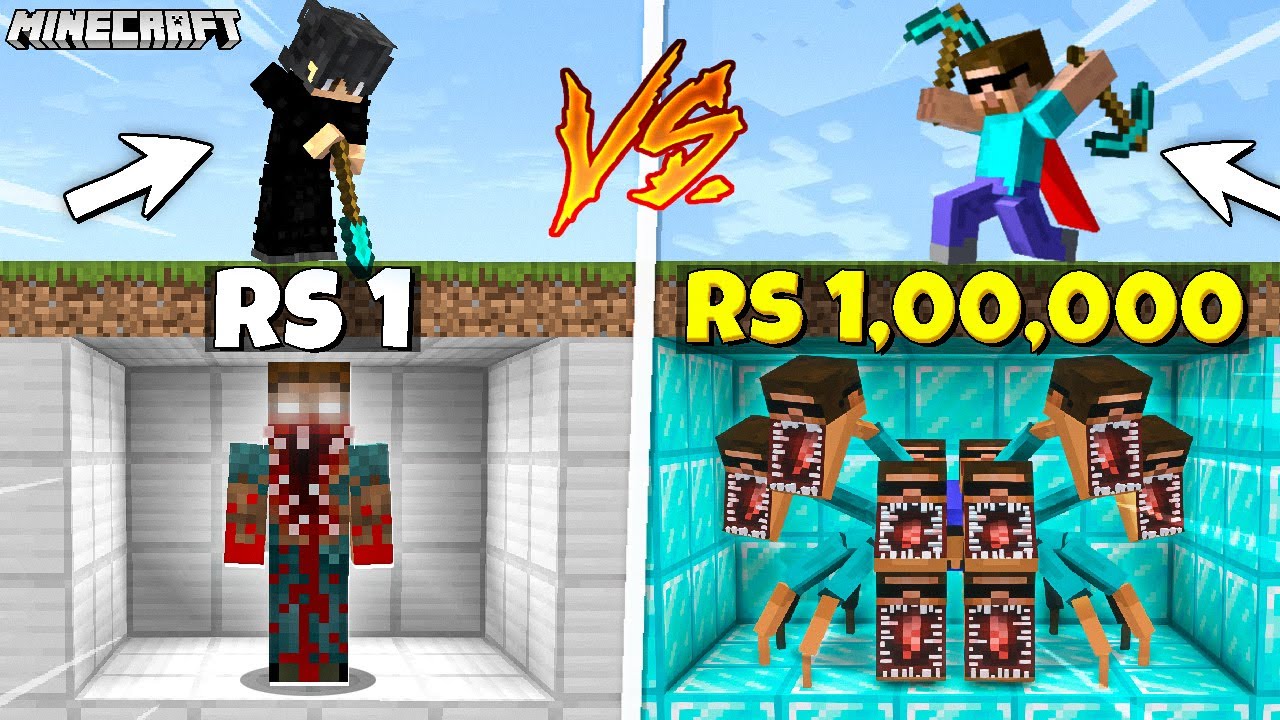 Rs1 vs Rs1,00,000 Scary Mobs Mining Challenge in Minecraft @ProBoiz95