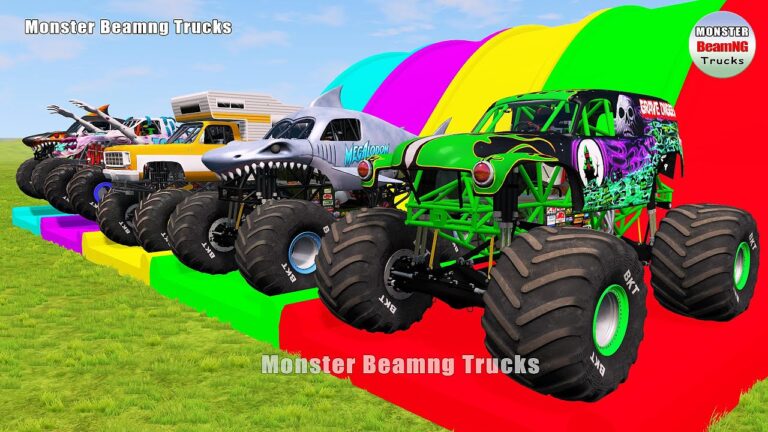 Triple Flatbed Trailer Monster Trucks Transport with Slide Color -