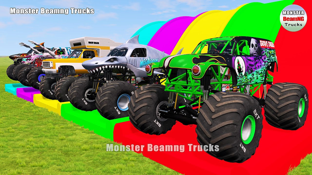 Triple Flatbed Trailer Monster Trucks Transport with Slide Color -