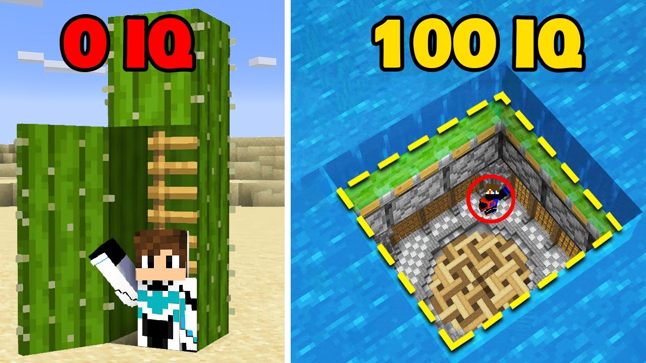 0 IQ vs 200 I﻿Q Secret Bases in Minecraft!
