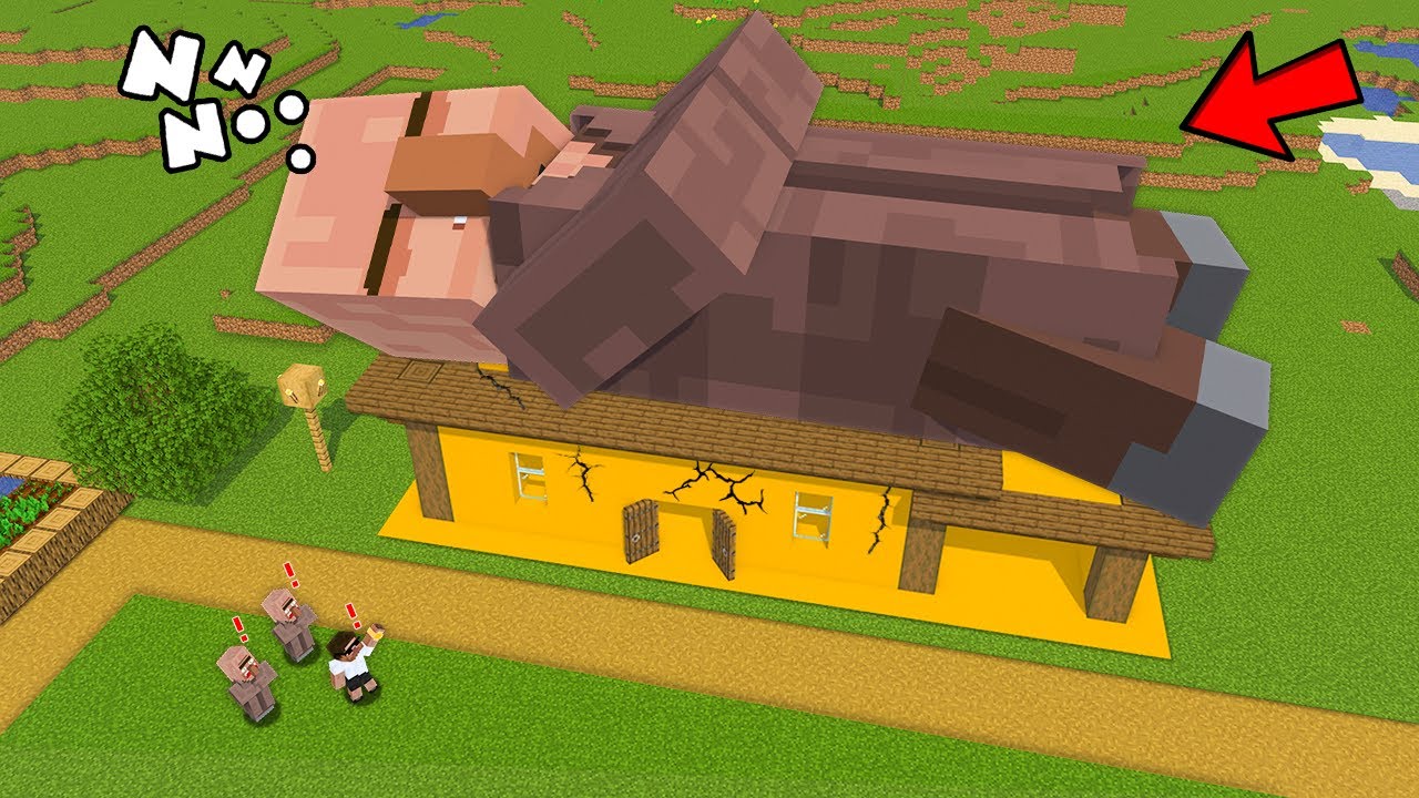 THIS GIANT VILLAGER IS SLEEPING ON MY HOUSE ROOF IN