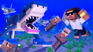 Can Villager will Survive from Shark Attack in Minecraft..