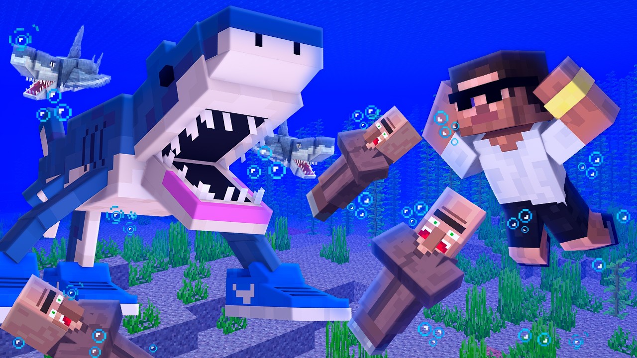 Can Villager will Survive from Shark Attack in Minecraft..