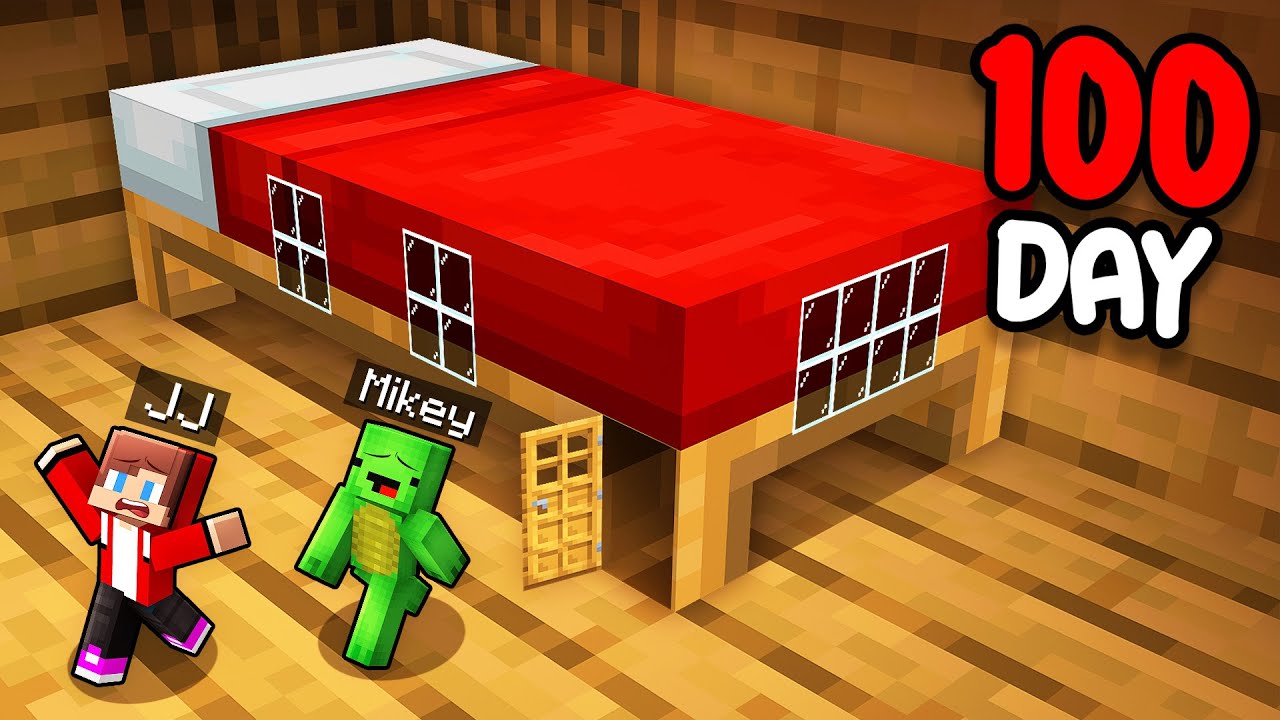 Mikey and JJ Survive 100 Days inside Bed in Minecraft