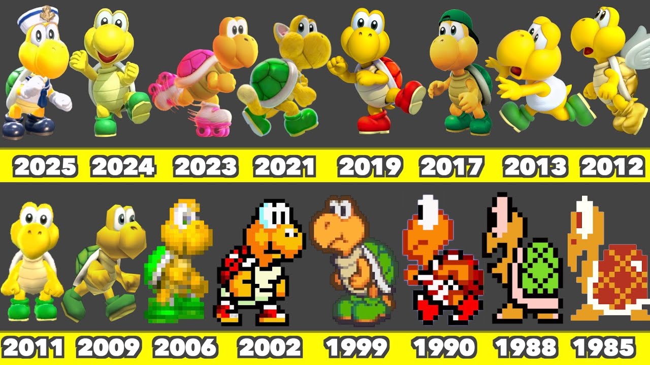 Evolution of Koopa Troopa Game Graphics In Nintendo Games (1985-2025)