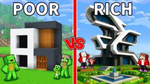 Mikey Family POOR vs JJ Family RICH Modern House Survival