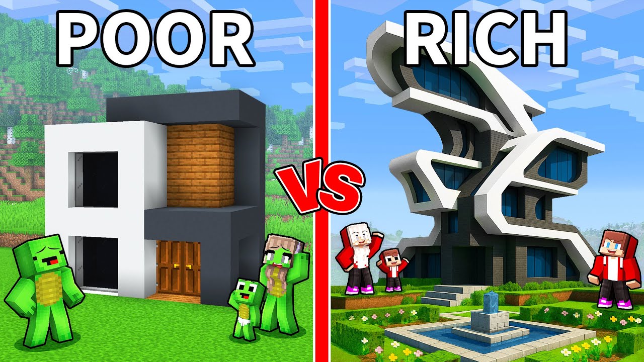 Mikey Family POOR vs JJ Family RICH Modern House Survival