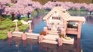 [Minecraft] How to Build a Cherry Blossom Fishing Dock /