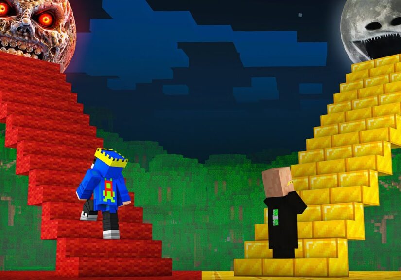 POOR Vs RICH Scary Lunar Moons Stair Challenge In Minecraft