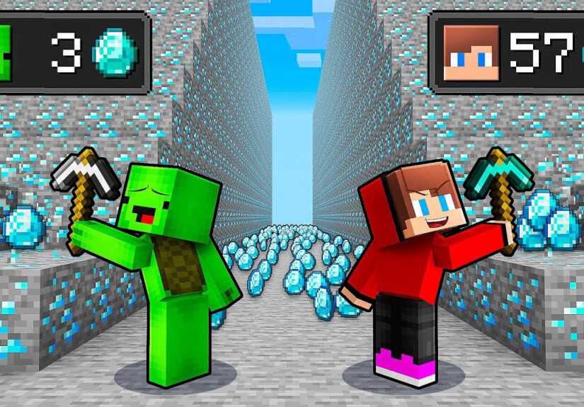 JJ and Mikey DIAMOND RACE BATTLE in Minecraft - Maizen
