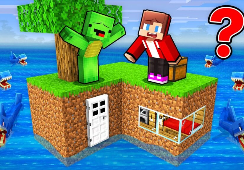 Mikey and JJ Survive on a Sea Block in Minecraft