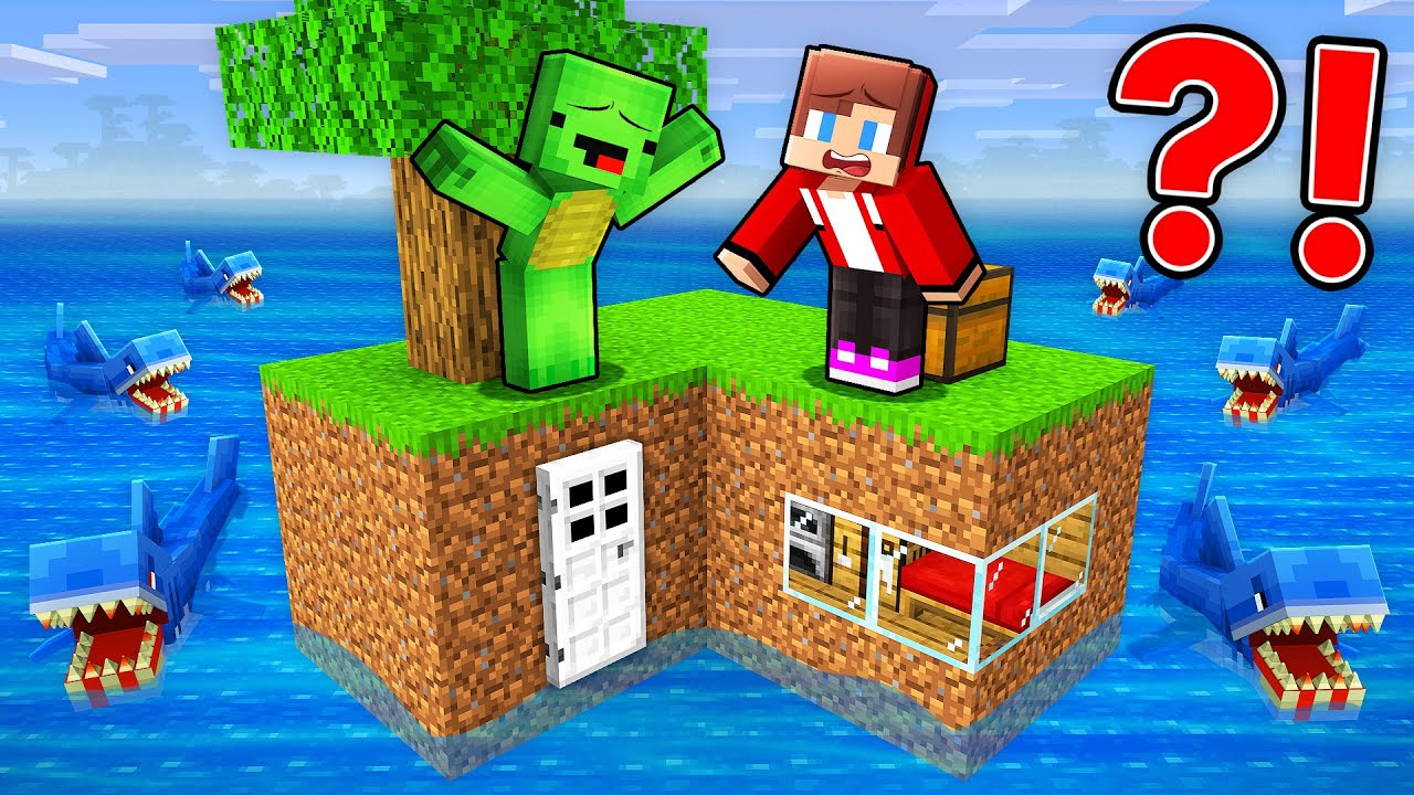 Mikey and JJ Survive on a Sea Block in Minecraft