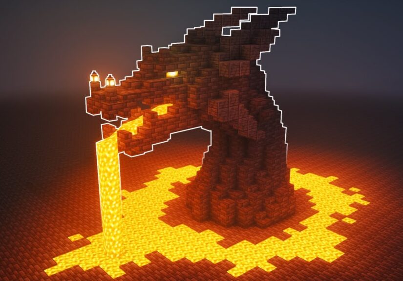Minecraft | How to Build a Lava Dragon Fountain (Tutorial)