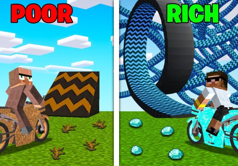 POOR vs RICH Mega Motorcycle Ramp in Minecraft..!