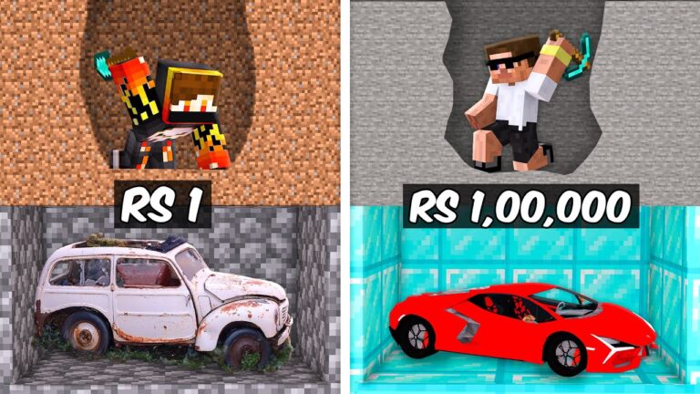 $1 vs $100,000 Vehicle Mining Challenge in Minecraft..