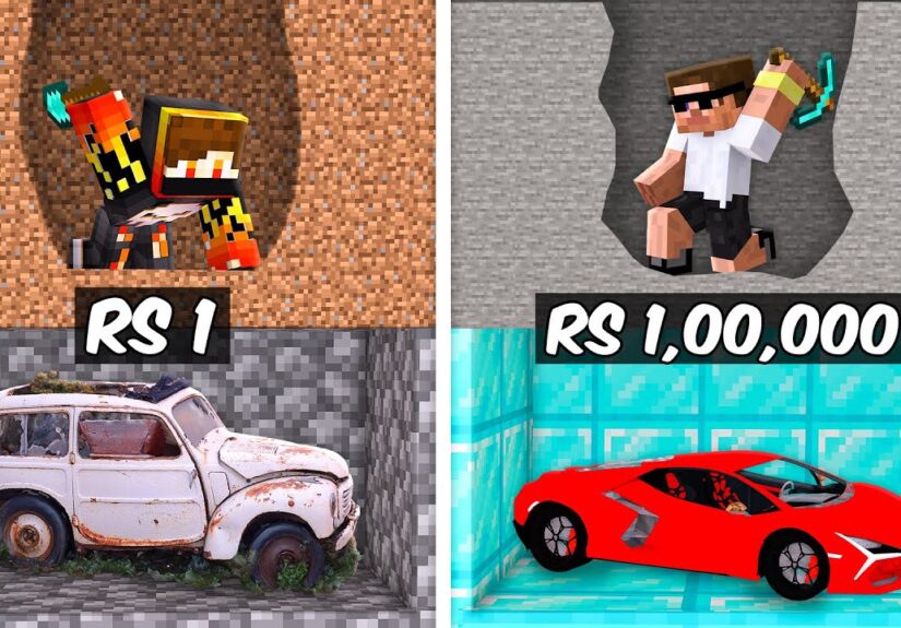 $1 vs $100,000 Vehicle Mining Challenge in Minecraft..