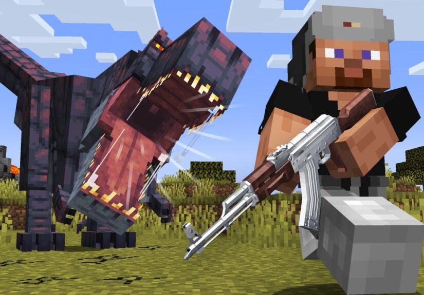 100 Dinosaurios VS Jugador Con Armas En Minecraft