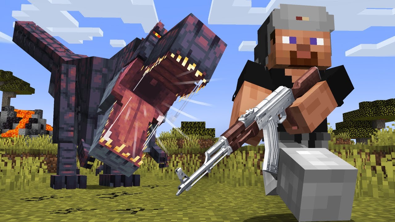 100 Dinosaurios VS Jugador Con Armas En Minecraft