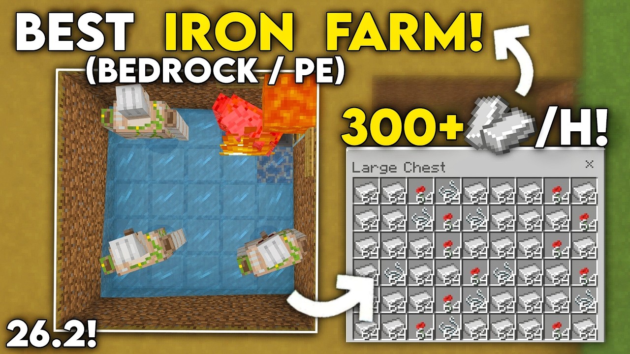 EASIEST IRON FARM Tutorial in Minecraft 26.2 Bedrock! (300+/H!)