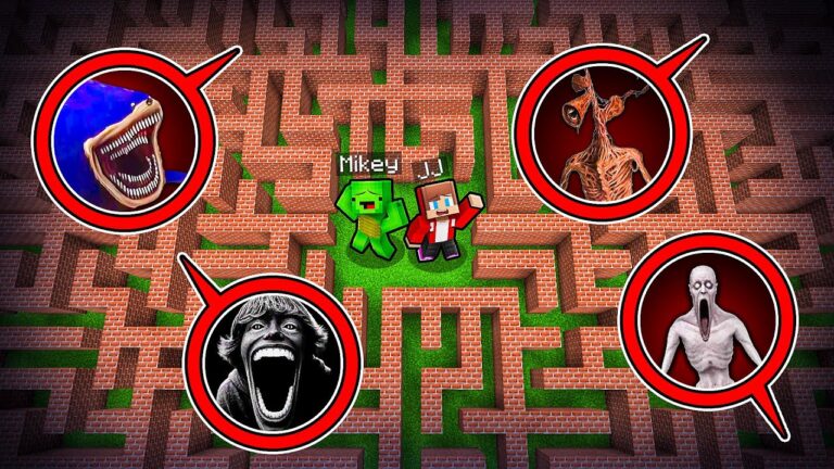 Mikey and JJ Survive in a Maze in Minecraft (Maizen)