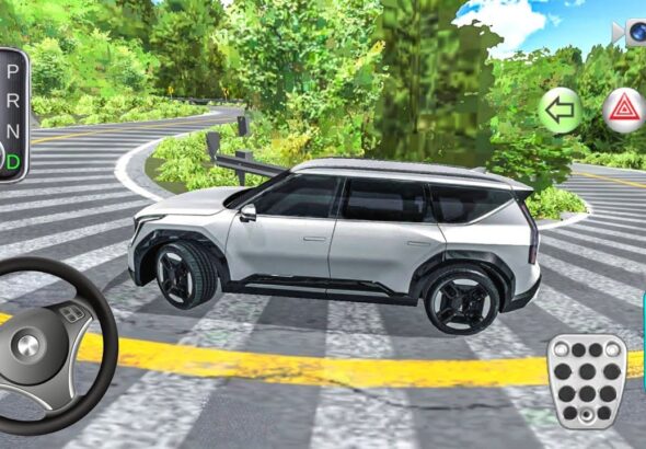 New Kia EV9 EV SUV Narrow Mountain Road Driving -