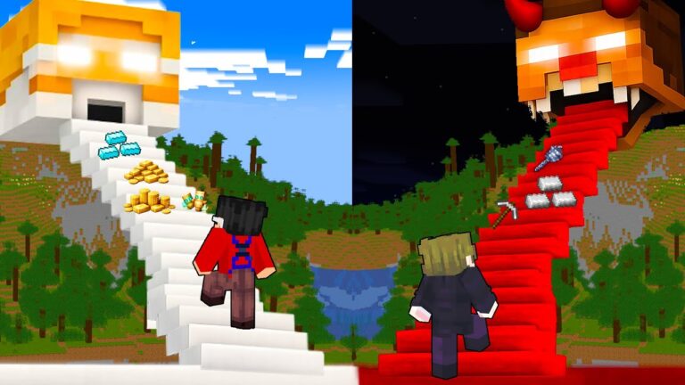 DEVIL vs ANGEL STAIRCASE BATTLE In Minecraft!!