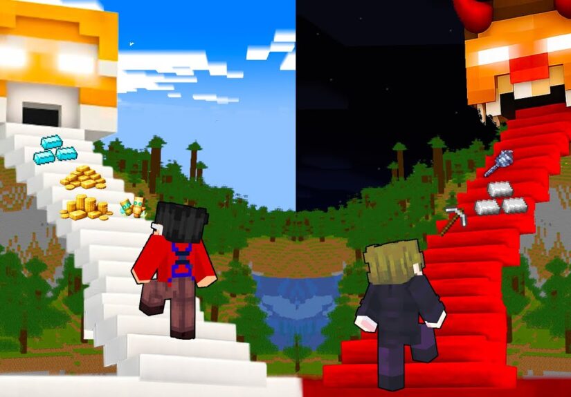 DEVIL vs ANGEL STAIRCASE BATTLE In Minecraft!!