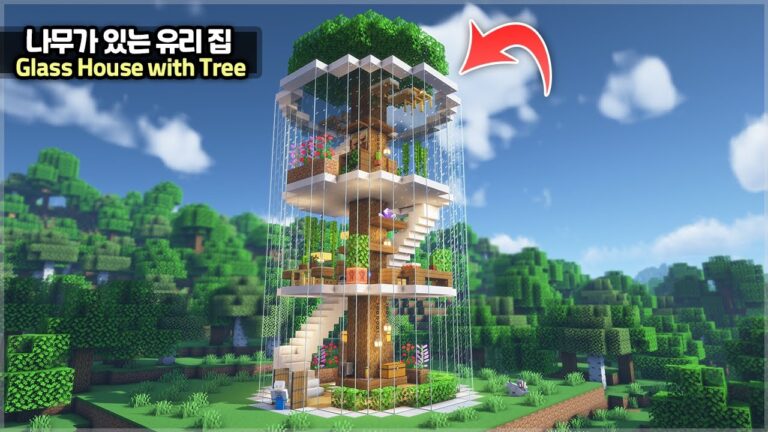 ⛏️ Minecraft Tutorial :: 🌴 Glass House with Huge Tree