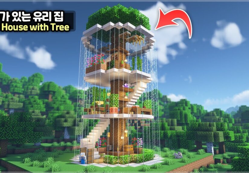⛏️ Minecraft Tutorial :: 🌴 Glass House with Huge Tree