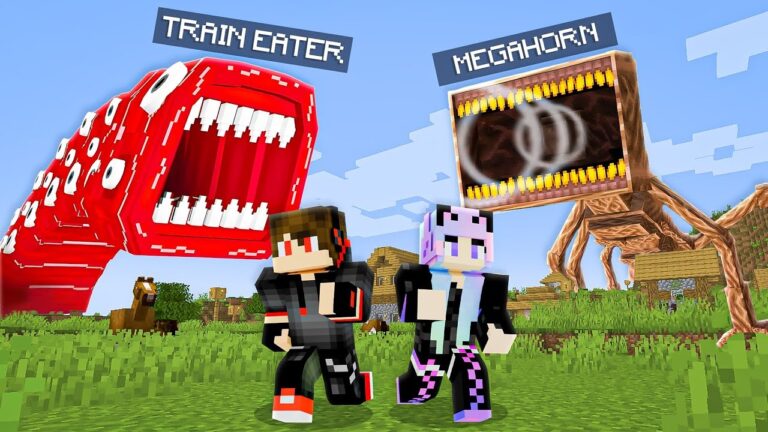 TRAIN EATER vs MEGAHORN CHALLENGE in Minecraft!