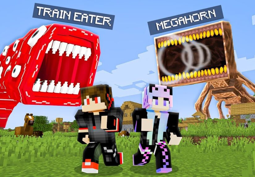 TRAIN EATER vs MEGAHORN CHALLENGE in Minecraft!