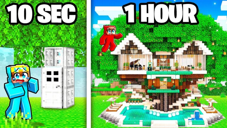10 Seconds vs 1 Hour MODERN TREE HOUSE Build Challenge!