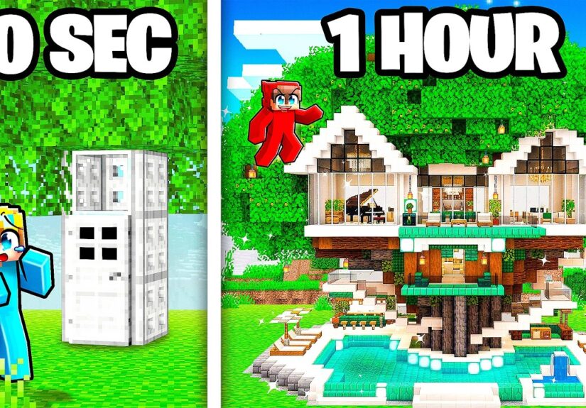 10 Seconds vs 1 Hour MODERN TREE HOUSE Build Challenge!