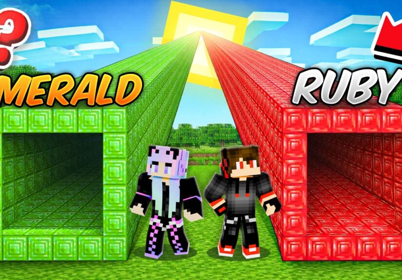 EMERALD vs RUBY ROAD TO SUN BATTLE in Minecraft...!!
