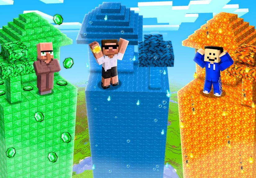 Fire vs Water Chunk Base Battle in Minecraft..